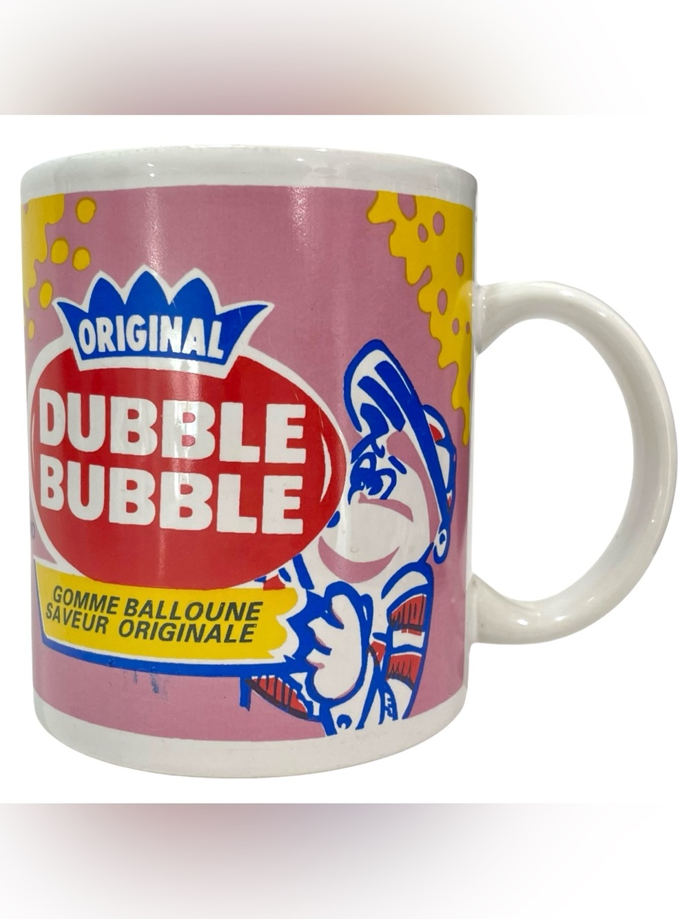 Vintage 1990s Dubble Bubble Original Flavour Pink Bubble Gum Ceramic Mug retro